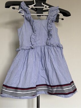 Girls' Light Blue Ruffle Strap Dress with Striped Hem sz 6